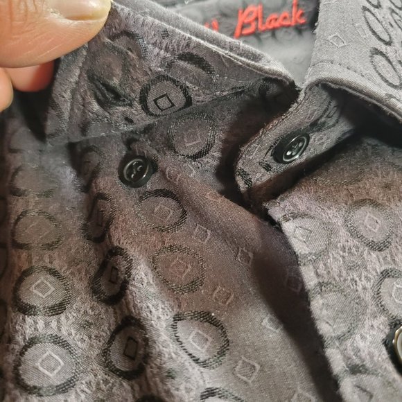 Visconti Black Shirt Mens XLT Sleek Geometric Hidden Button Down Designer Casual - Picture 11 of 16